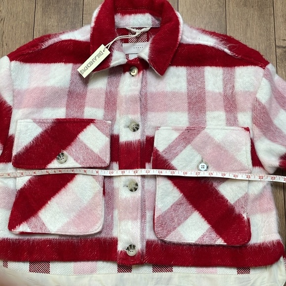 Blank NYC Women's cropped shacket jacket XS Pink Red white plaid NWT - Picture 7 of 11